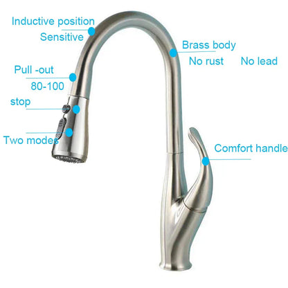 DecorBites™ Black Touch Sensor Kitchen Faucet: Pull Out, Sensitive Control, Mixer Tap