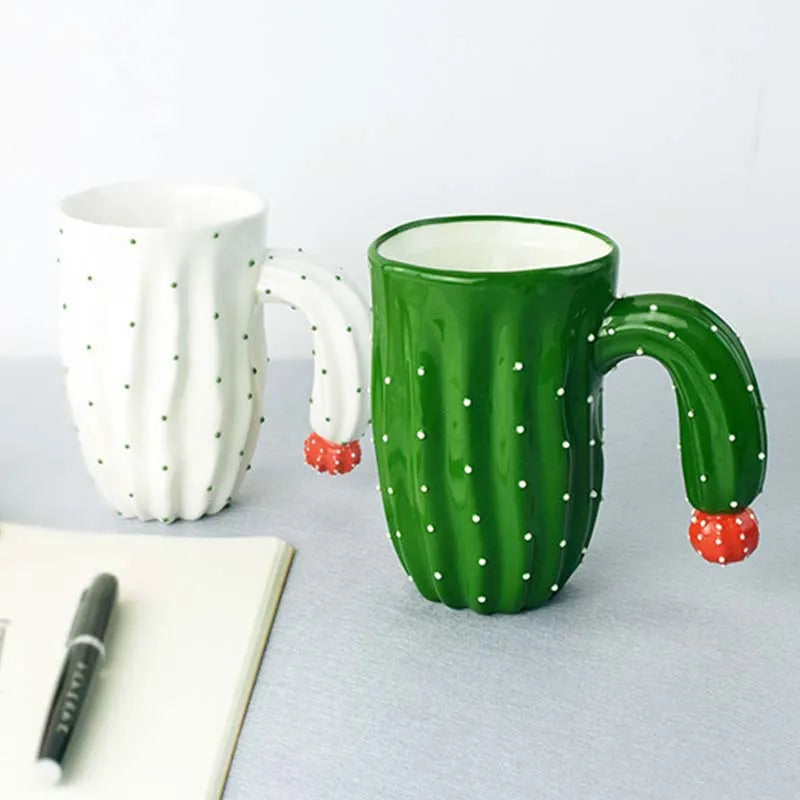 DecorBites™ 3D Cactus Style Ceramic Mug with Special Handle - Tea, Coffee, Milk Cup