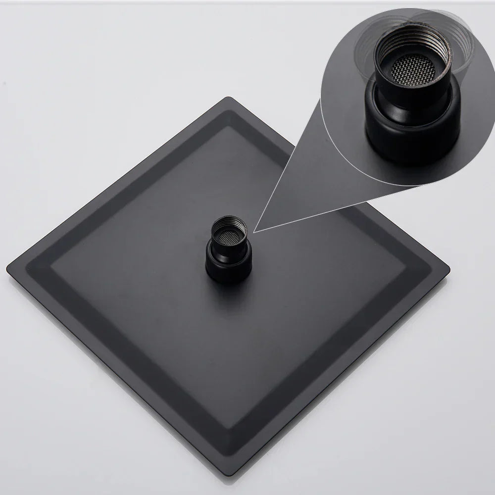 DecorBites™ Black Ultrathin Rainfall Shower Head with Arm Bracket, Hose & Faucet Set