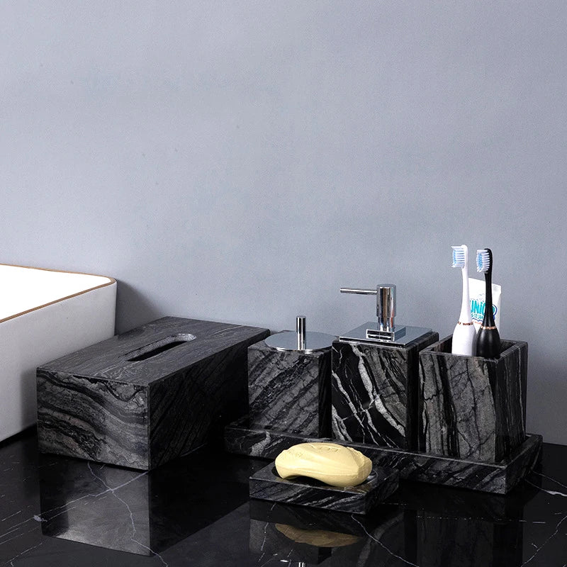 DecorBites™ Ancient Wood Grain Marble Bathroom Set with Luxury Accessories