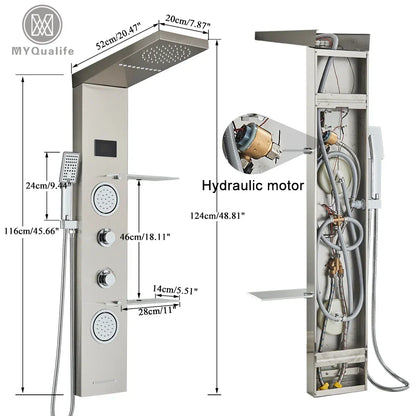 DecorBites™ Brushed LED Light Shower Faucet SPA Massage Shower Column Waterfall Panel