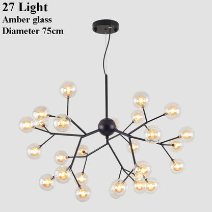 DecorBites™ Glass Ball Firefly LED Tree Branch Chandelier Industrial Black Lighting