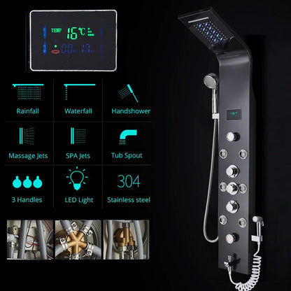 DecorBites™ LED Rainfall Shower Panel System with Temperature Screen