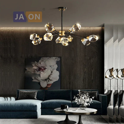 DecorBites™ Black Crystal Copper LED Chandelier for Dining Room - Art Deco Hanging Lamp