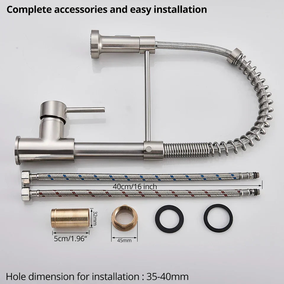 DecorBites™ Brushed Nickel Pull Down Kitchen Faucet - 360° Rotation Hot Cold Water Mixer