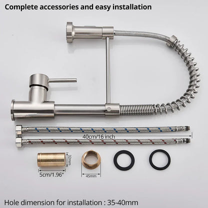 DecorBites™ Brushed Nickel Pull Down Kitchen Faucet - 360° Rotation Hot Cold Water Mixer