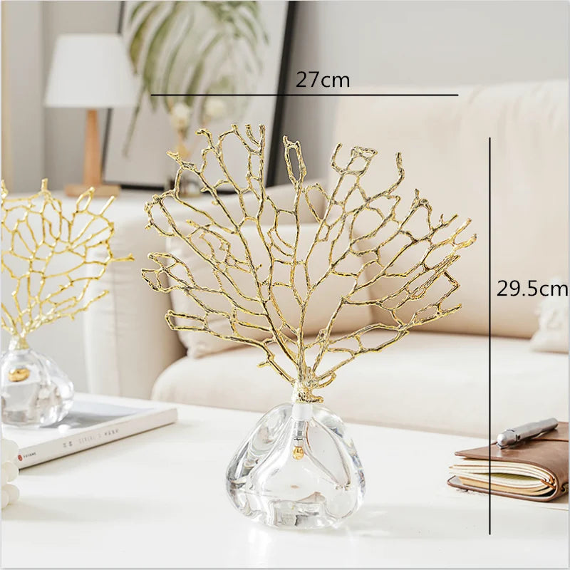 DecorBites™ Crystal Metal Golden Coral Handicraft Home Decor for Modern Living Space