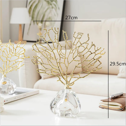 DecorBites™ Crystal Metal Golden Coral Handicraft Home Decor for Modern Living Space