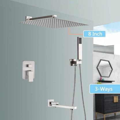DecorBites™ Brushed Nickel Rainfall Shower Faucet Set with Tub Spout - 16" Head
