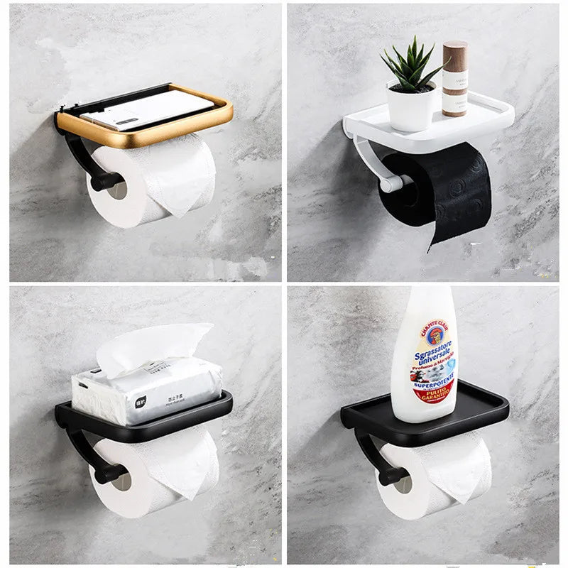 DecorBites™ Black Tissue Paper Holder with Phone Stand - Toilet Roll Rack & Storage Box