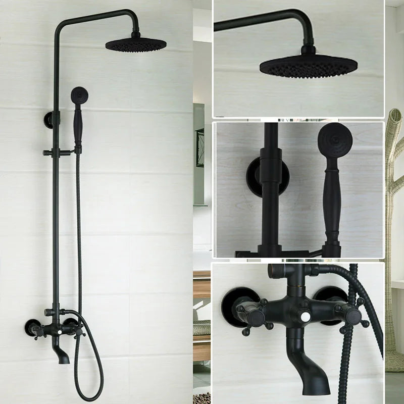 DecorBites™ 8" Black Rain Shower Head Set with Hand Spray and Mixer Faucet