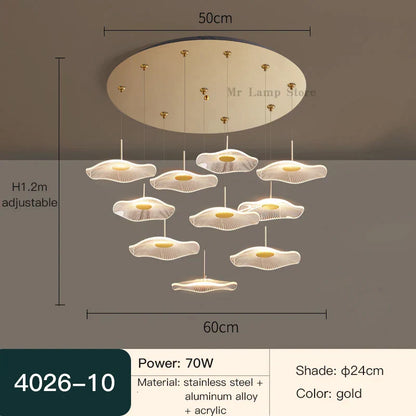 DecorBites™ Lotus Leaf Tea Art Spiral Staircase Chandelier - Chinese Style Pendant Light