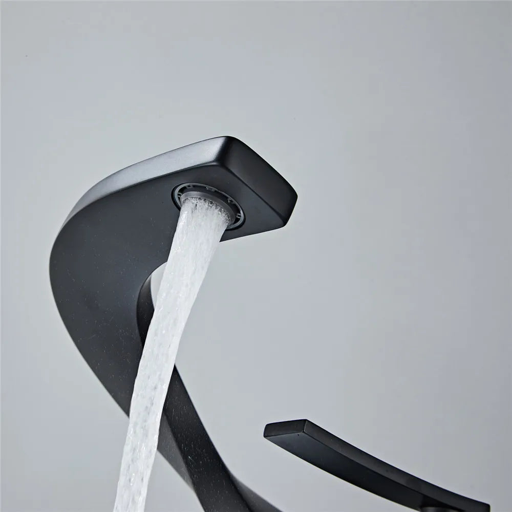 DecorBites™ Black Basin Faucet Brushed Gold Bathroom Mixer Tap Hot Cold Lavotory Chrome