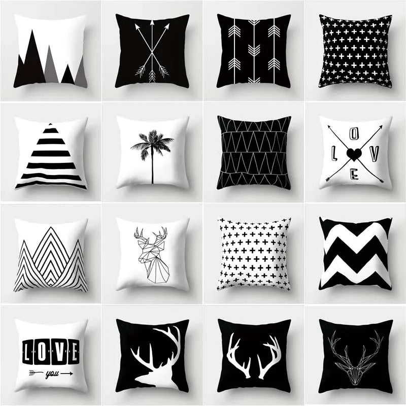 DecorBites™ Black White Flocking Pillowcase 45*45cm Fashion Living Room Sofa Cushion