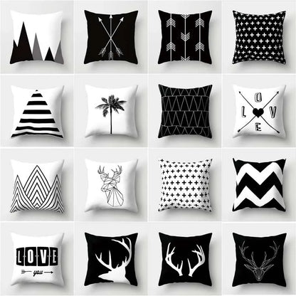 DecorBites™ Black White Flocking Pillowcase 45*45cm Fashion Living Room Sofa Cushion