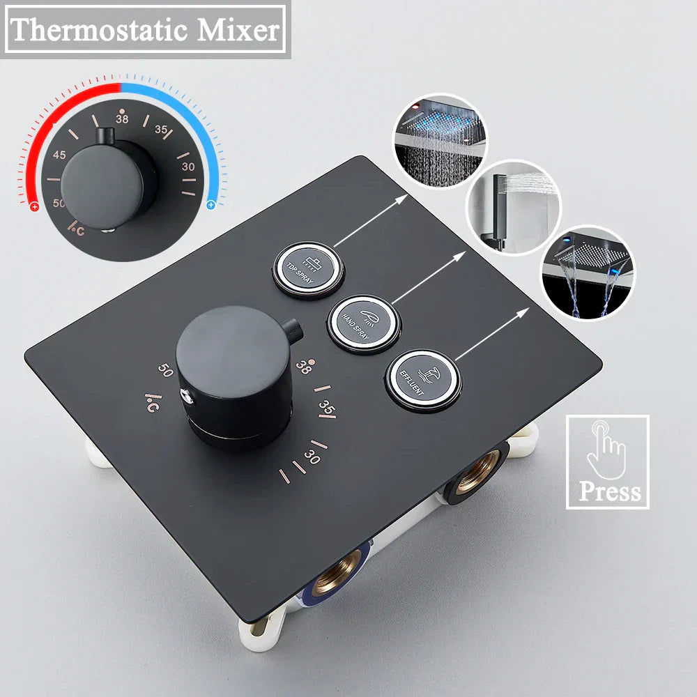 DecorBites™ LED Thermostatic Shower Faucet Set Rain Waterfall System with Remote Control