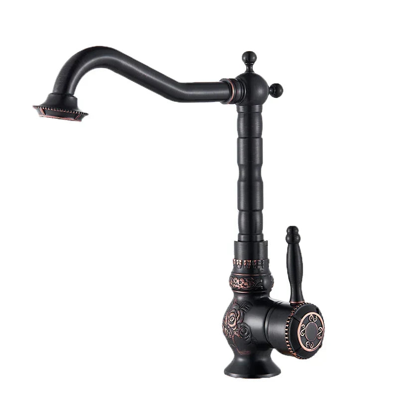 DecorBites™ Antique Brass Bathroom Sink Faucet Mixer, Single Handle Hot Cold Water Tap