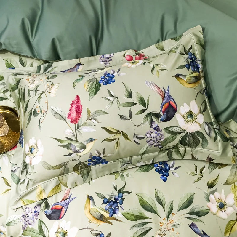 DecorBites™ 1400TC Egyptian Cotton Bird Floral Bedding Set - Luxury 4Pcs