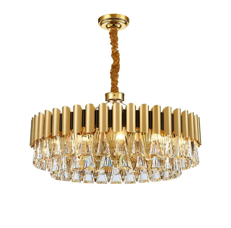 ™ Golden Stainless Steel Crystal Chandelier | LED Round Oval Lustre Fixture