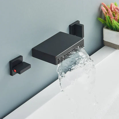 DecorBites™ Black Bronze Wall Mounted Waterfall Bathroom Faucet with Dual Handles