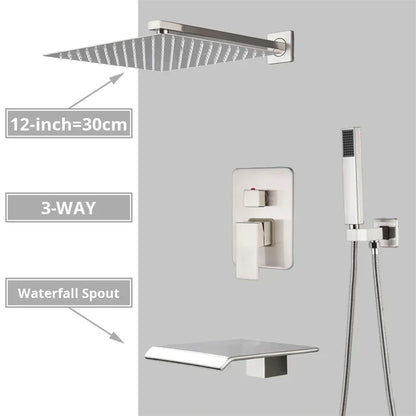 DecorBites™ Brushed Nickel Shower System with Rain Shower Head for Wall Mounted Bathroom