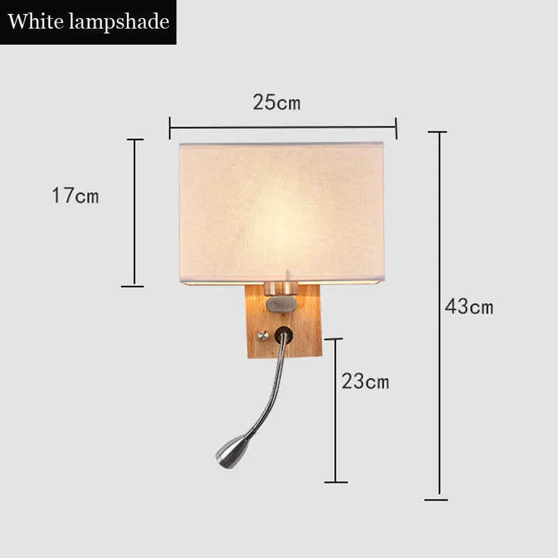 DecorBites™ Chinese Wood LED Wall Lamp for Bedroom Reading, Nordic Fabric Lighting Fixture