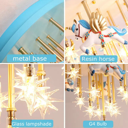 DecorBites™ Kids Resin Horse Paper Crane Ceiling Light - Blue Pink LED Bedroom Lamp