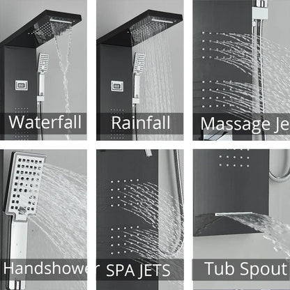 DecorBites™ Black Rainfall Shower Panel Set with Massage System and Temperature Screen