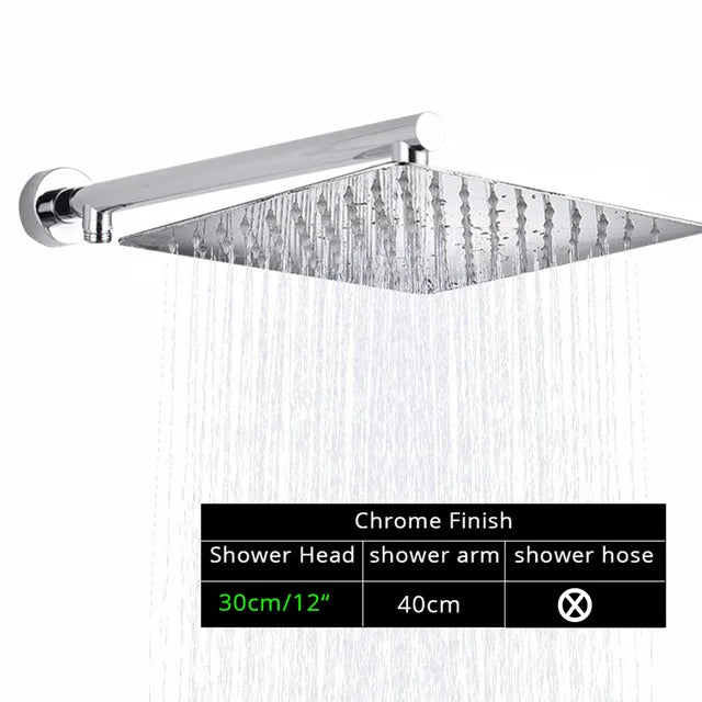 DecorBites™ Black Ultrathin Rainfall Shower Head with Arm Bracket, Hose & Faucet Set
