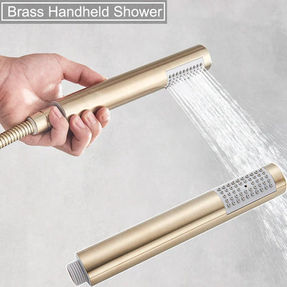 DecorBites™ Brushed Gold Shower Faucet Set: Wall Mount Rotate Tub Spout, Rainfall Head Mixer Tap
