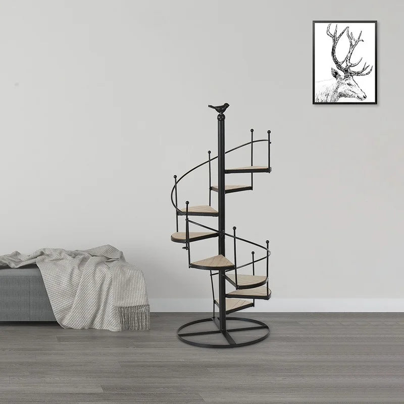 DecorBites™ 8-Layer Stair Shape Iron Plant Stand with Wood Plate