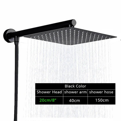 DecorBites™ Black Ultrathin Rainfall Shower Head with Arm Bracket, Hose & Faucet Set