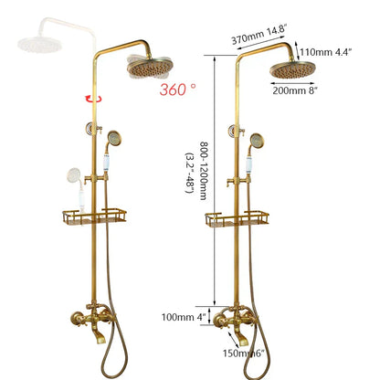 DecorBites™ Antique Brass Rainfall Shower Faucet Set with Handshower and Shelf