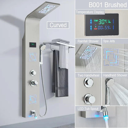DecorBites™ LED Light Shower Faucet System: Rainfall, Massage Jets, Waterfall Panel with Temperature Control