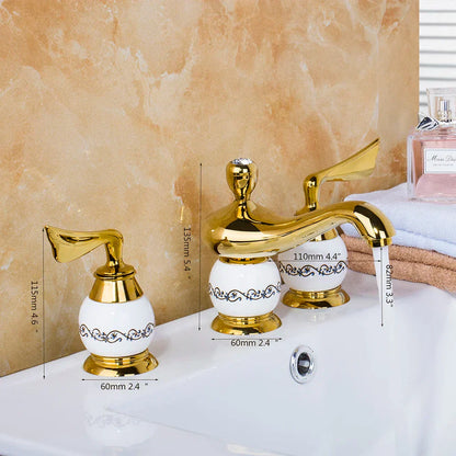 DecorBites™ Golden Plated Bathroom Faucet Set with Ceramic Cross Handles