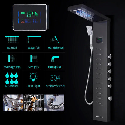 DecorBites™ LED Rainfall Shower Panel Set with Temperature Screen and Hand Sprayer