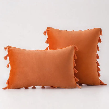 DecorBites™ Boho Tassel Fringe Orange Pillow Covers Pack for Home Decor