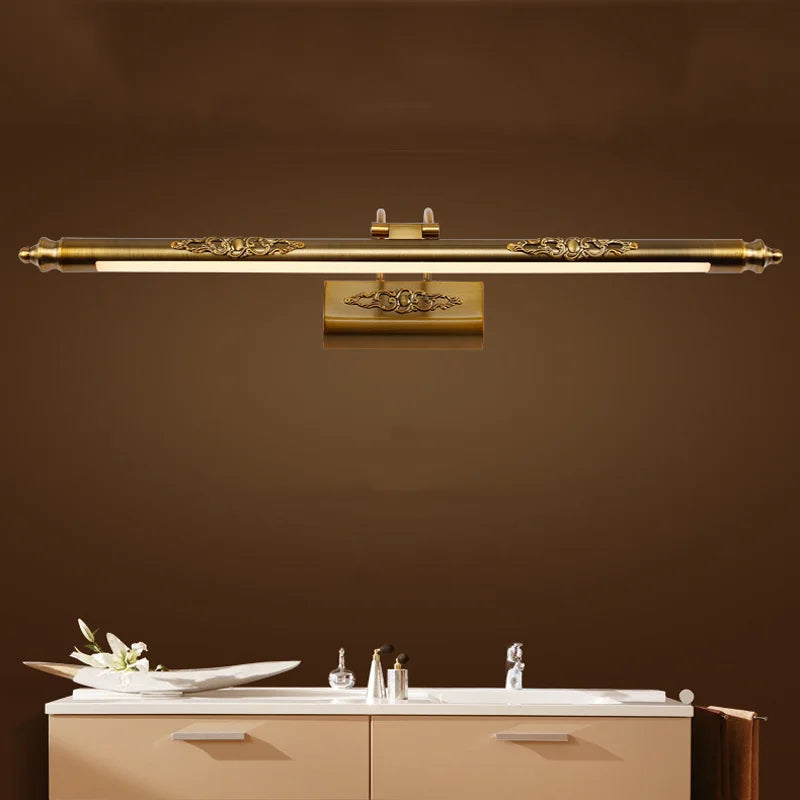 DecorBites™ Bronze Carved Mirror Lamp for Bathroom Wall Decor, Retro Design, 500mm, 8W