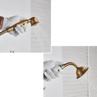 DecorBites™ Brass Floor Mount Tub Sink Faucet Dual Handle Bath Set with Handshower