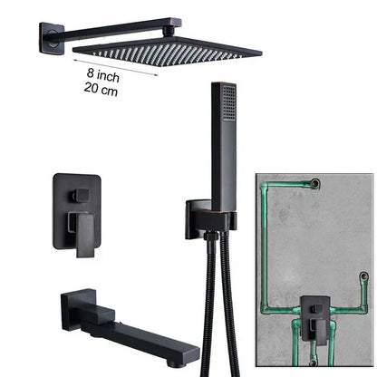 DecorBites™ Black Brass Shower Faucet with 2-Way Mixer, Handshower and Rainfall Head
