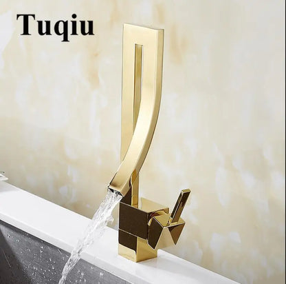 ™ Gold Brass Square Basin Faucet Single Handle Deck Mounted Bathroom Sink Mixer