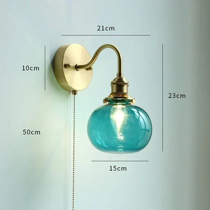 DecorBites™ Glass LED Bathroom Mirror Light Pull Chain Copper Wall Sconce
