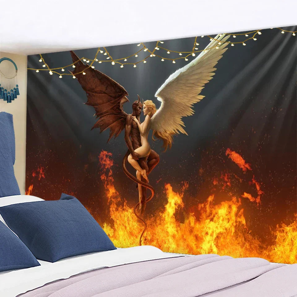 DecorBites™ Angel Devil Hell Witchcraft Hippie Psychedelic Halloween Dorm Tapestry