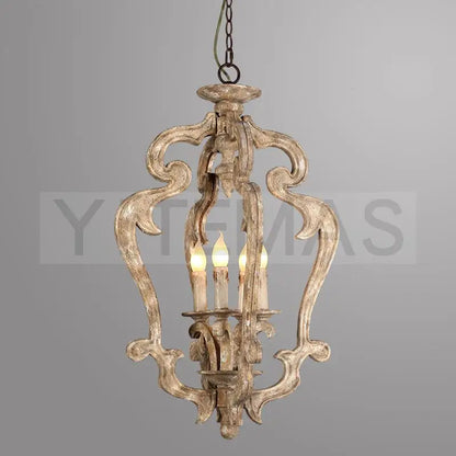 DecorBites™ Antique Wood Chandelier | Retro Solid Wood Carving Lamp for Bedroom and Dining Room