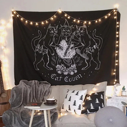 DecorBites™ Cat Witchcraft Black Rose Tapestry Wall Hanging Tapestries for Home Decor