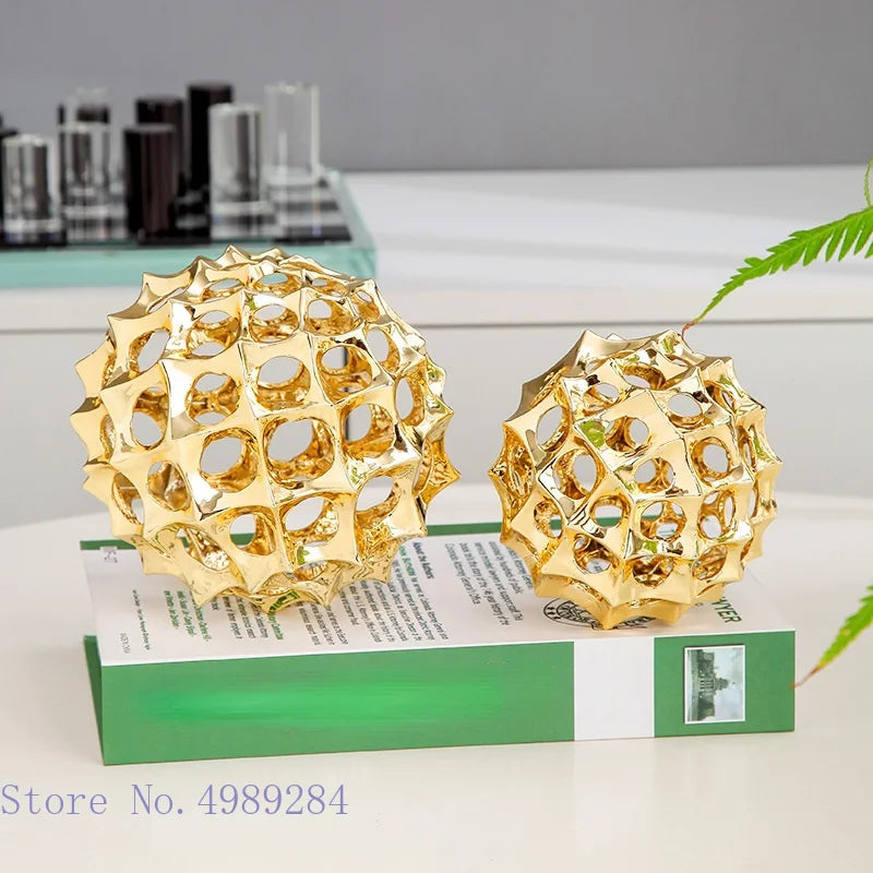 DecorBites™ Golden Metal Hollow Ball Spike Abstract Ornament Home Decor