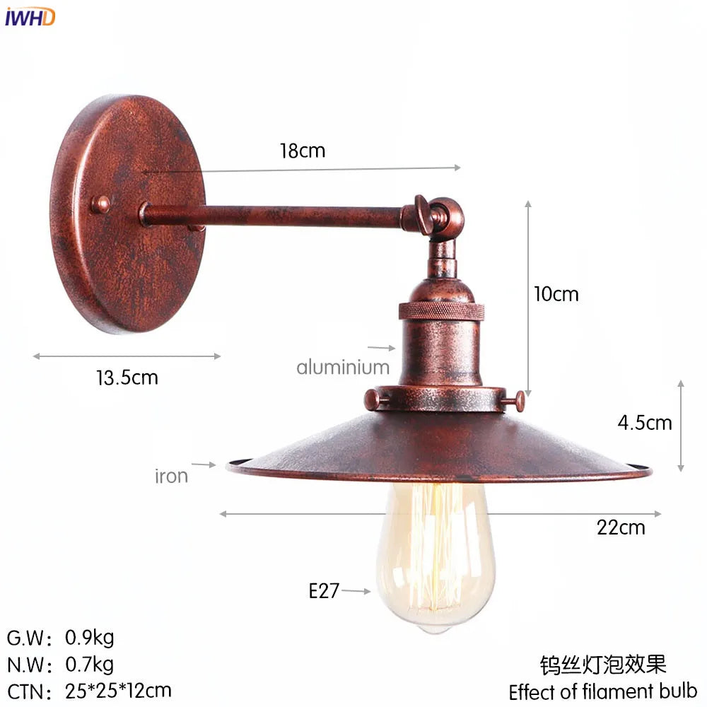 DecorBites™ Antique Gold Rustic Wall Lamps Bathroom Stair Mirror Light Loft Decor Industrial