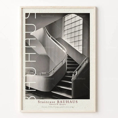 DecorBites™ Bauhaus Stairs Canvas Print | Retro School Poster for Living Room Decor