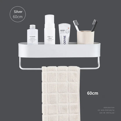 DecorBites™ Aluminum Bathroom Shelf with Towel Bar for Bath/Shower Organization