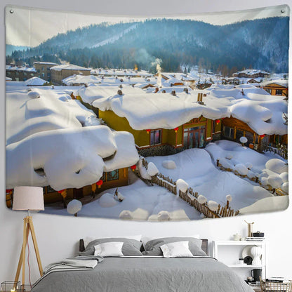 DecorBites™ Christmas Snow House Tapestry Wall Hanging Landscape Art Home Decor
